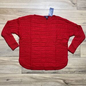 CHAPS Women Horizontal Cable Knit Long Sleeve Pullover Sweater‎ Size Small Red